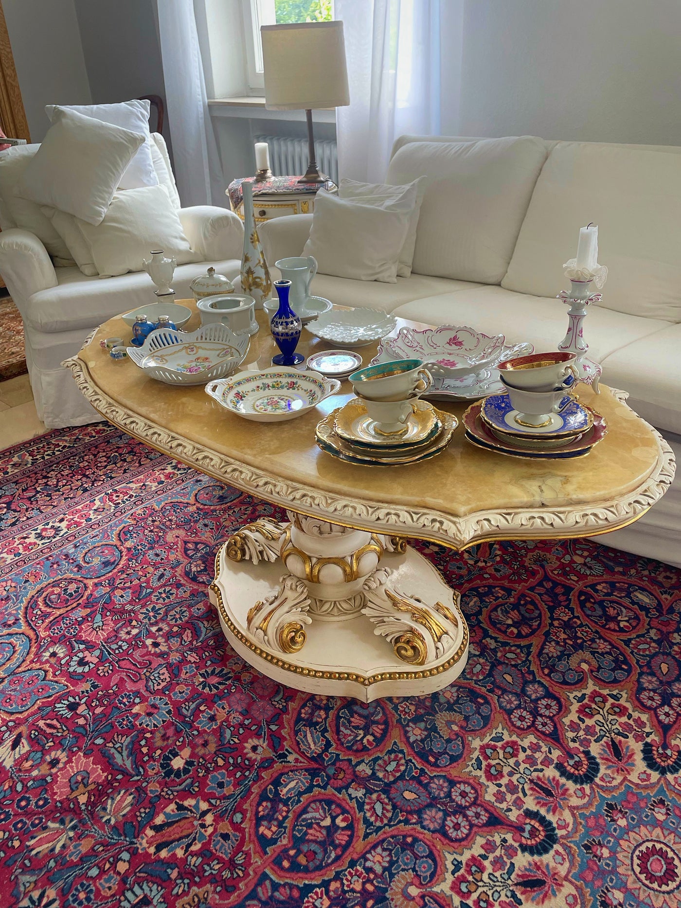 Barock Marmor Massivholz Esszimmer Tisch, Antik Vintage Stil Marmortisch
