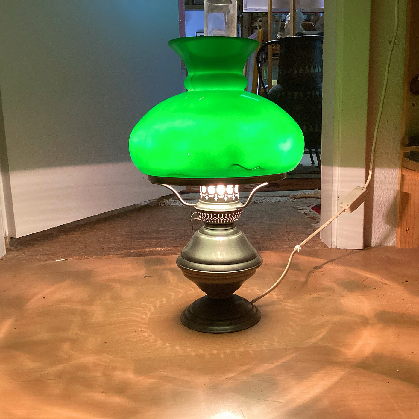 Zinnlampe Petroleum Tischlampe, mit Ersatzglas, Vintage Stil