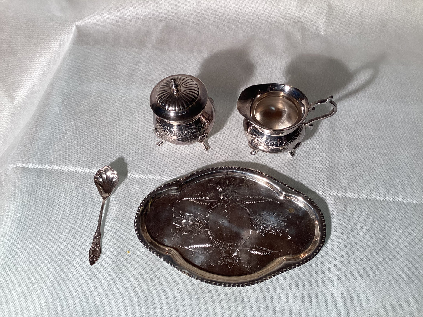 Milchkännchen + Zuckerdose Set, versilbert IMF Silver Plated mit Silberlöffel IMF, Kaffee