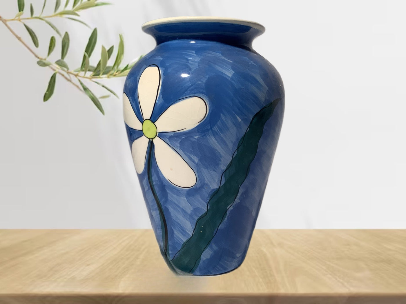 Handbemalte blaue Blumenvase